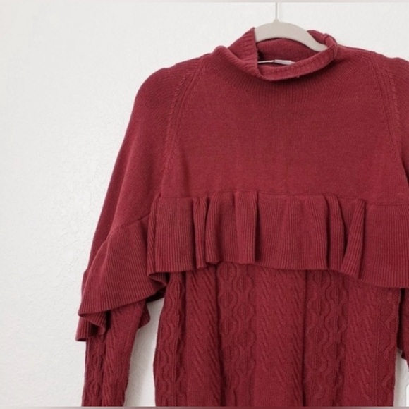 Project Naadam Maroon ruffled Cable knit sweater size Medium NWOT - Picture 2 of 6